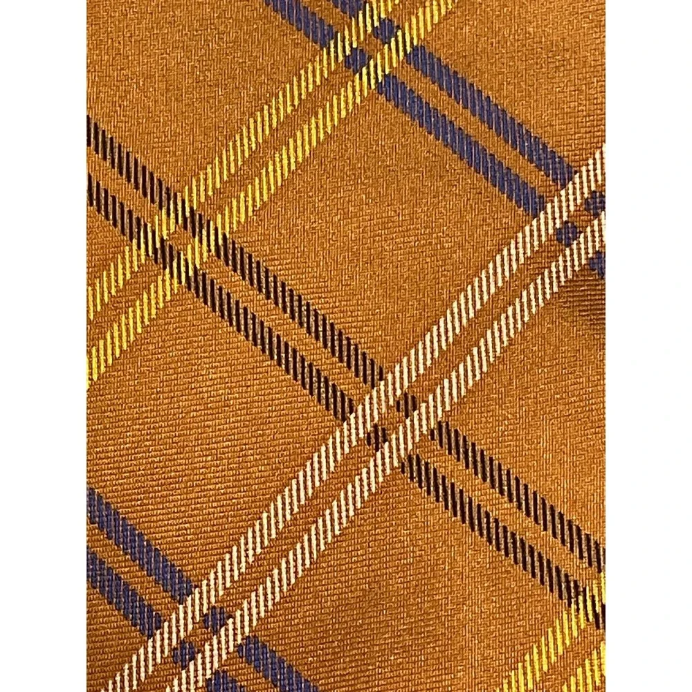 Nautica 100% Silk Tie‎ Orange Navy  Plaid Classic Preppy EUC Fast Shipping